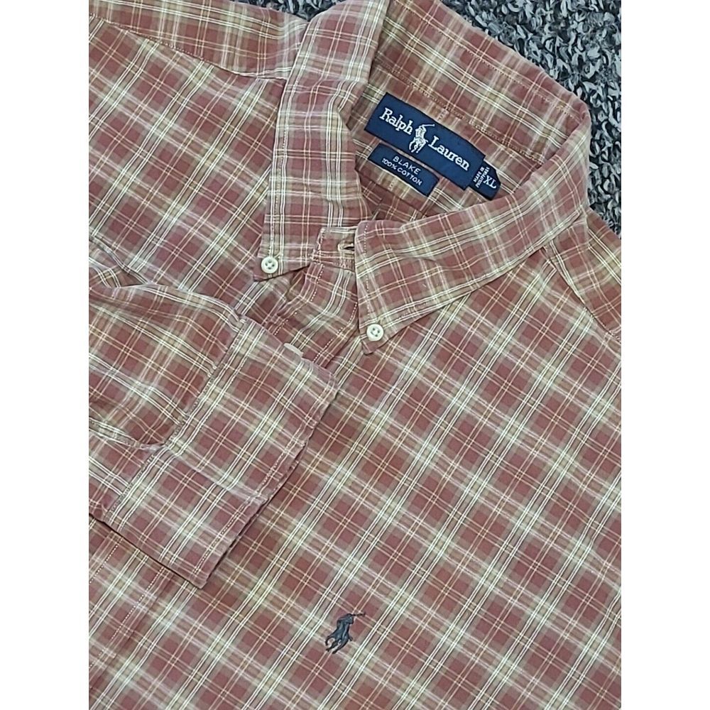 Ralph Lauren Blake Button Up Shirt Men's XL Long Sleeve Maroon Brown Plaid